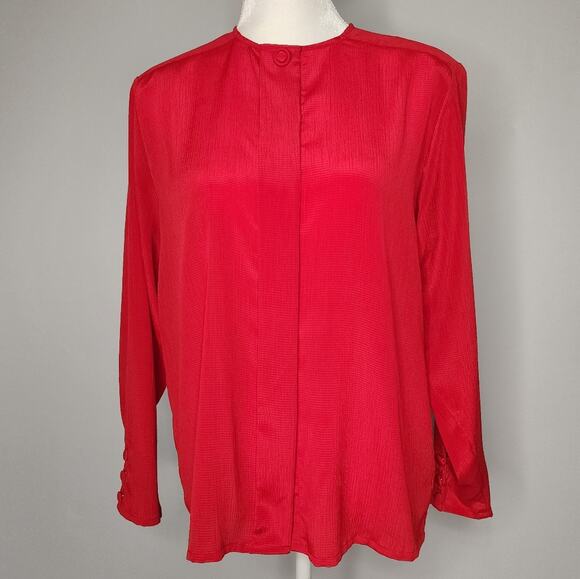 Oscar de la Renta Tops - Vintage Oscar de la Renta Red Long Sleeve Blouse Size Medium